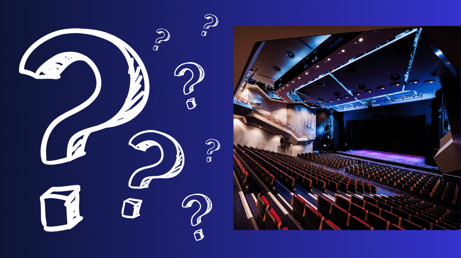 image of theatre auditorium and question marks
