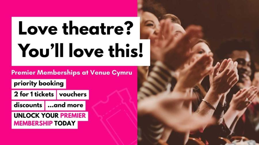 Graphic outlining some of the Premier Membership benefits and a picture of an audience clapping