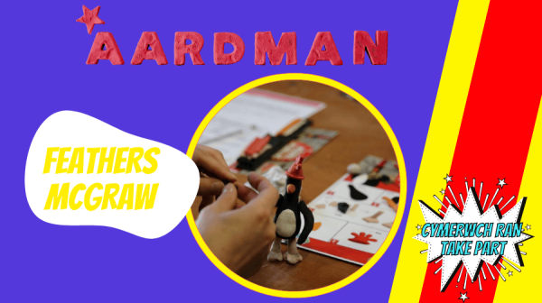 a pair of hands making a clay model of Feathers McGraw animation character 