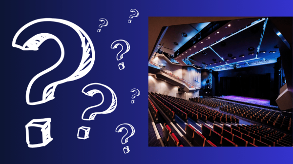 image of theatre auditorium and question marks